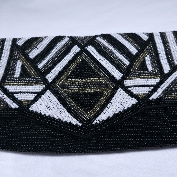 Express Beaded Clutch Geometric Pattern Art Deco Style Satin Lined Evening Purse - Picture 2 of 9